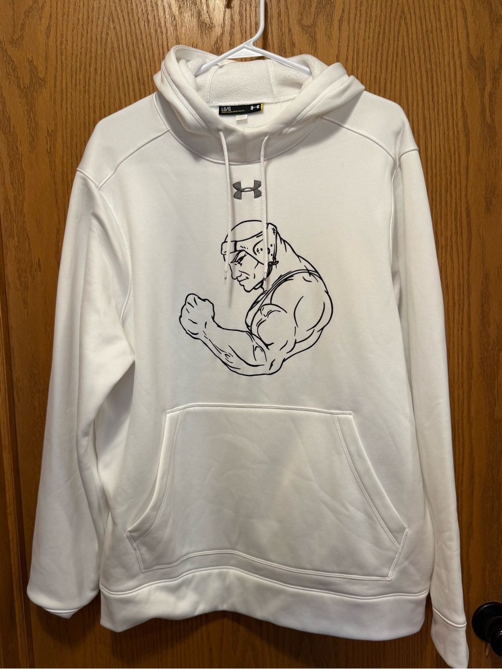 LG White Men’s Pullover Hoodie with Black Wrestling Graphic